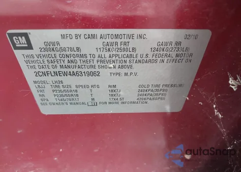 2010 Chevrolet Equinox Lt from USA, damaged, VIN 2CNFLNEW4A6319062